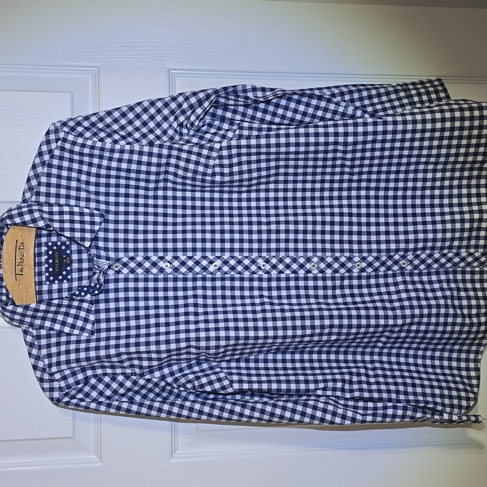 NWT Talbots Womans Navy Blue and White Gingham Button Down Shirt